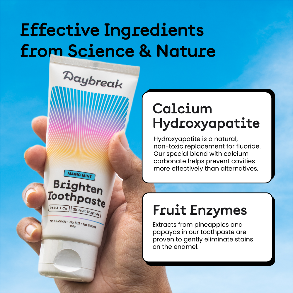 Essential teeth whitening ingredients in the Brighten Toothpaste