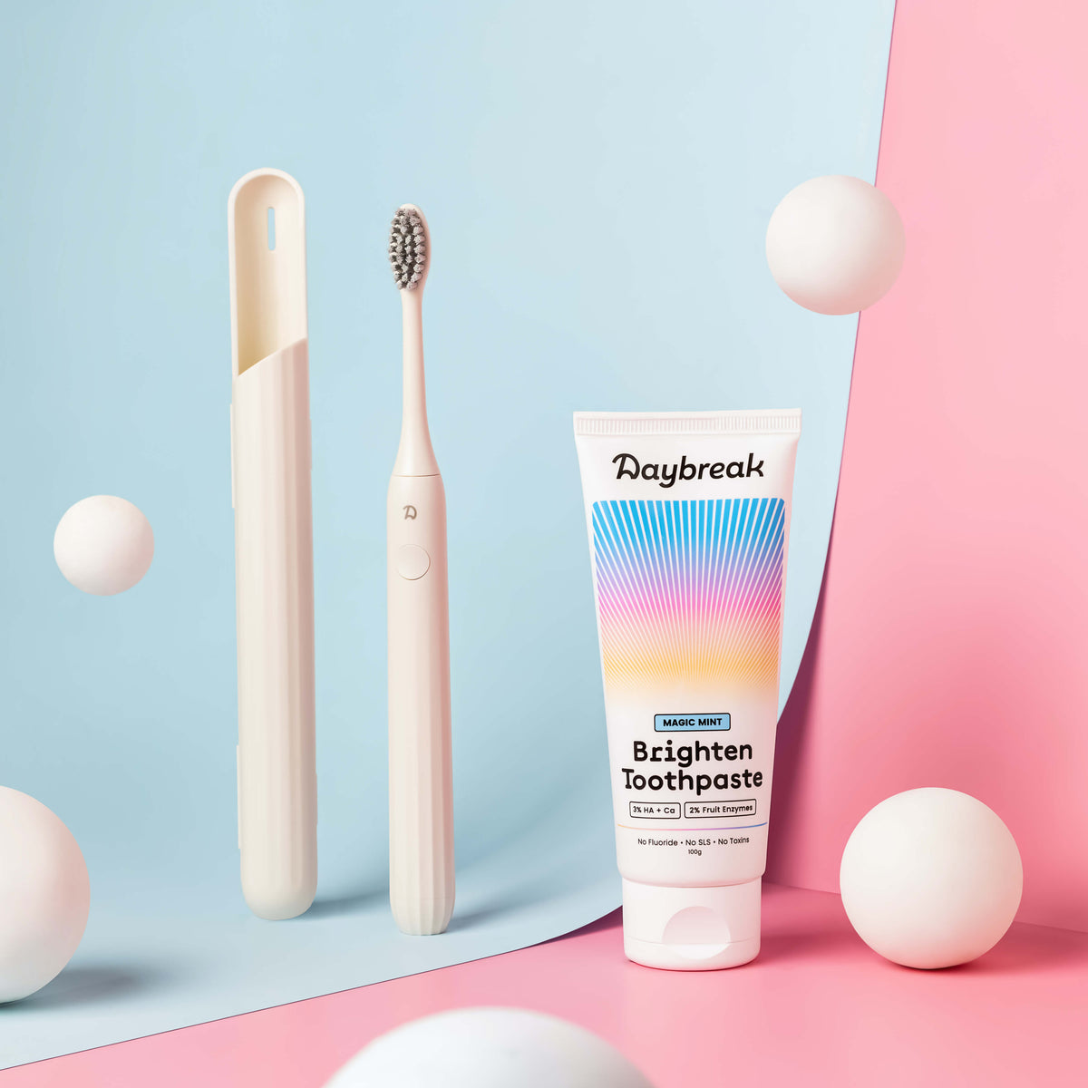 Buzzz sonic toothbrush and Daybreak Brighten toothpaste for a healthier mouth