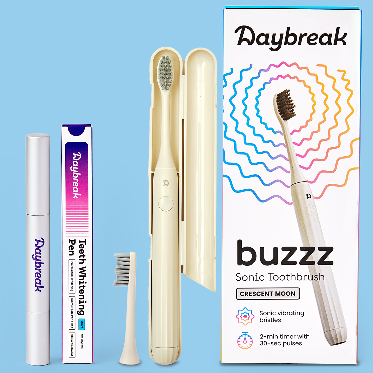 Sonic toothbrush and teeth whitening pen for a dazzling smile